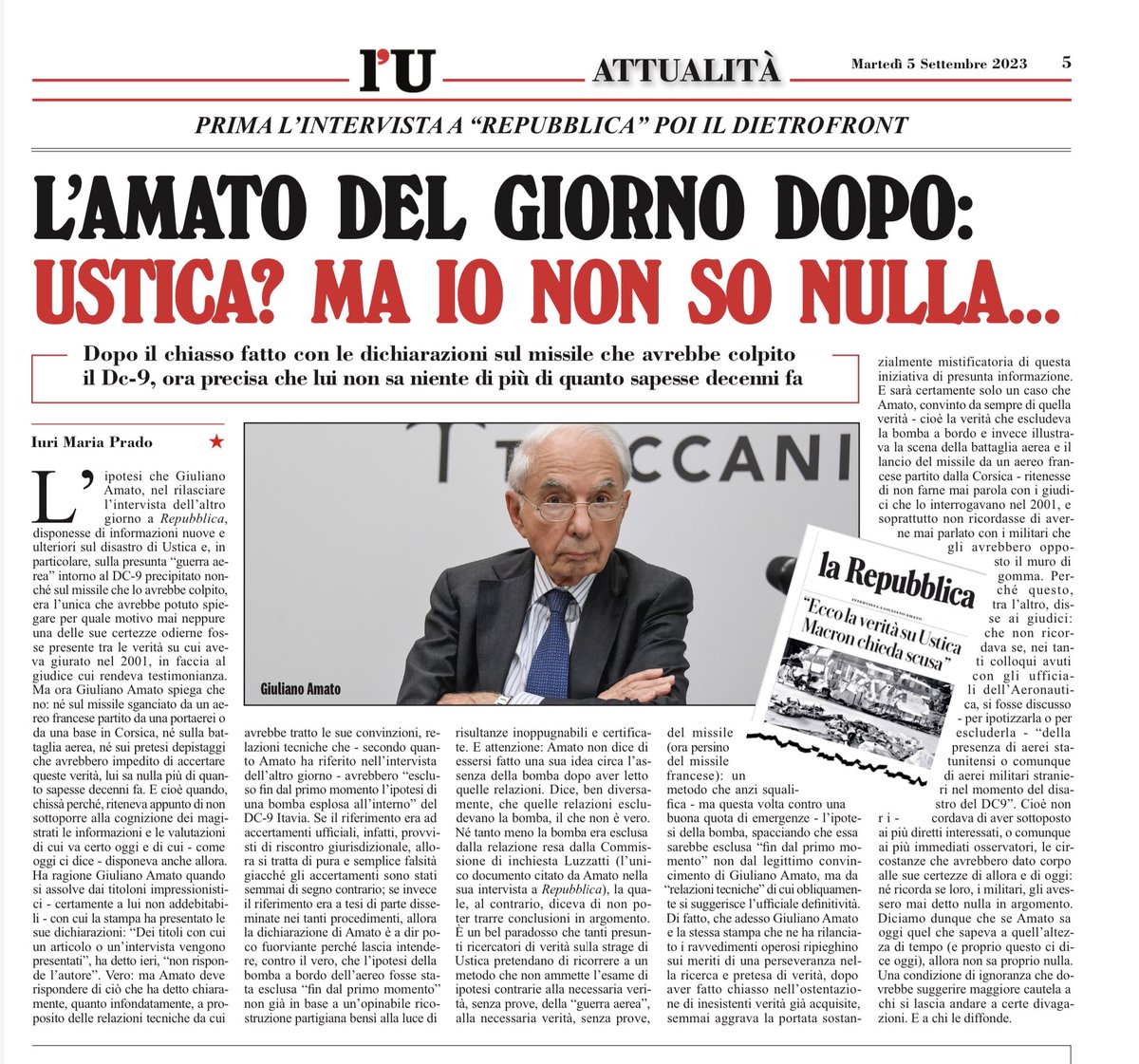 iurimariaprado's tweet image. Ma bomba o non bomba, arriveremo a Strapaese. #Ustica #Amato - un mio pezzo su l’Unità