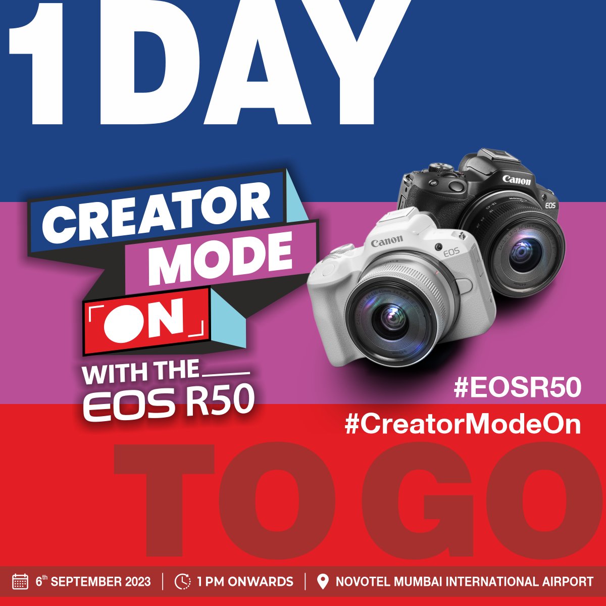 Canon_India's tweet photo. Last Call!
Participate in the most awaited vlogging workshop now.
Registration link: https://t.co/rYaw4geKu1
Registrations closing today at 12 midnight.

Please note : Prior registration is mandatory to get an entry at the event. See you tomorrow!

#CreatorModeOn #EOSR50 #Mumbai https://t.co/FuYMFAcCR6
