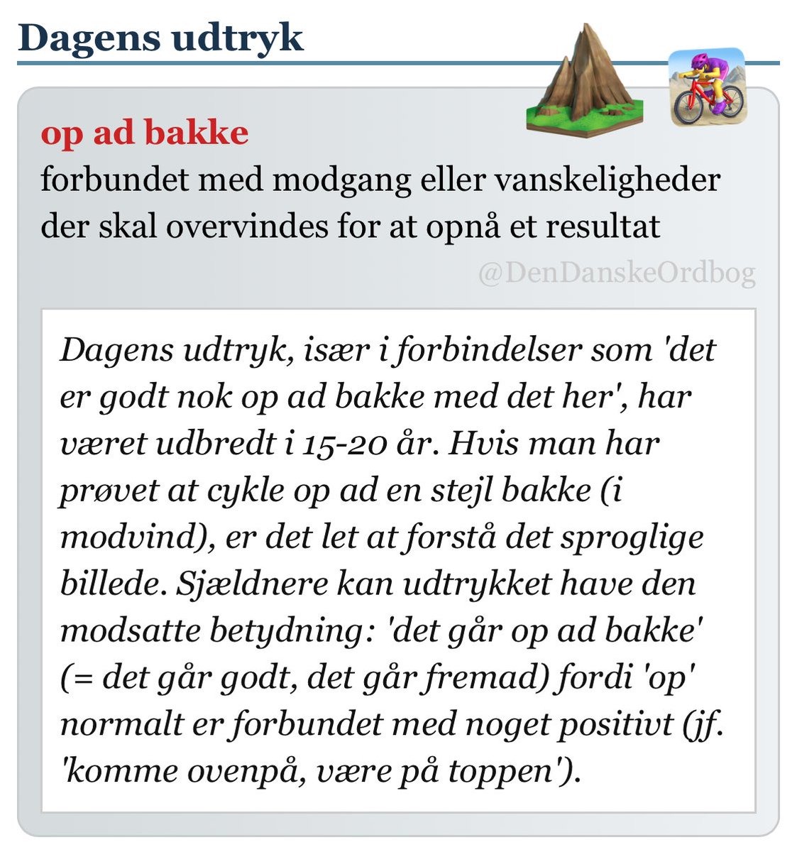 DenDanskeOrdbog's tweet photo. #vanskelighed #modgang #stejlt #metafor #dksprog #dagensudtryk #dagensord
https://t.co/vnqhv6UJIl https://t.co/Mwv935z6qt