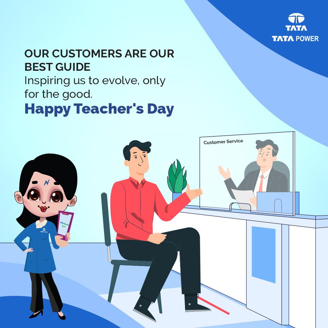 TataPower's tweet image. At Tata Power, we strive to evolve our services and offerings constantly keeping your feedback at our core. Thank you for being our guide in the true sense of the word. Happy Teachers' Day.

#TeachersDay #HappyCustomers #ConsumerFriendly #Excellence #TrustedService #TataPower