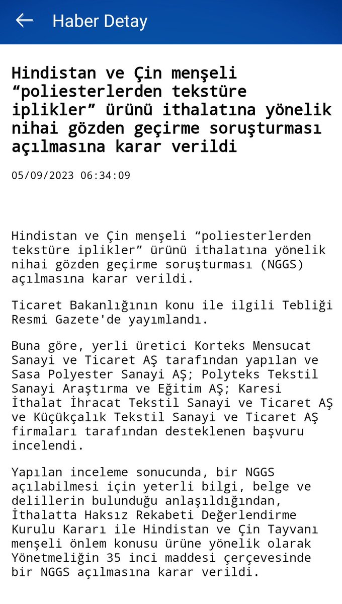 semihayas88's tweet photo. Günaydın cümleten 🍀

#sasa #karesi ve #korteks firmalarınin da desteği ile Hindistan ve Çin menşeli "polyesterlerden tekstüre iplikler" ürünlerinin ithalatına yönelik nihai gözden geçirme soruşturması açılmasına karar verilmiş. 

Ülkemizde ki rekabeti ve ticareti engelleyecek seviyede yasal olmayan yollardan ucuz ve kalitesiz ithalat yapan firmaların önünü keserek gerekenin yapılması için adım atılmış. Dün ki yazdığım Korteks ile ilgili olan yazıda da ziyaretin sebebi hemen hemen belli oldu. 

Geçmiş yıllarda da yine bu tür başvuruları olmuştu sasanın.