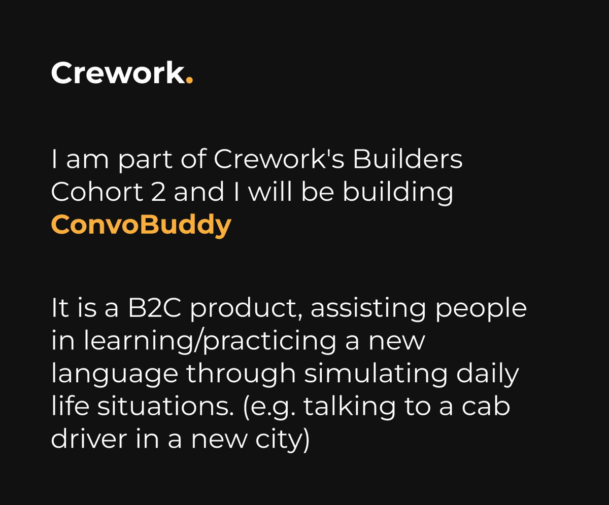 saarimk21's tweet photo. #buildinpublic 
Week 2 at @CreworkHQ  ended with us completing our ideation and user research phase, culminating in identifying our idea of ConvoBuddy! - "Master Any Language through Conversations!" https://t.co/w9Hf1393Rv