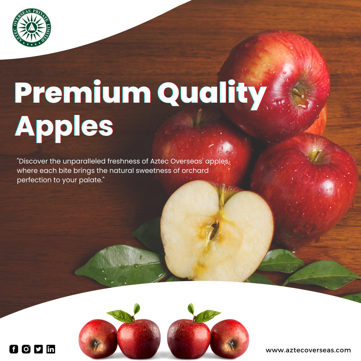 Discover the unparalleled freshness of Aztec Overseas apples, where each bite brings the natural sweetness of orchard perfection to your palate.
.
.
#AztecOverseas #Premiumapple #GoldenGoodness #NaturesPerfection #HealthyIndulgence #apple