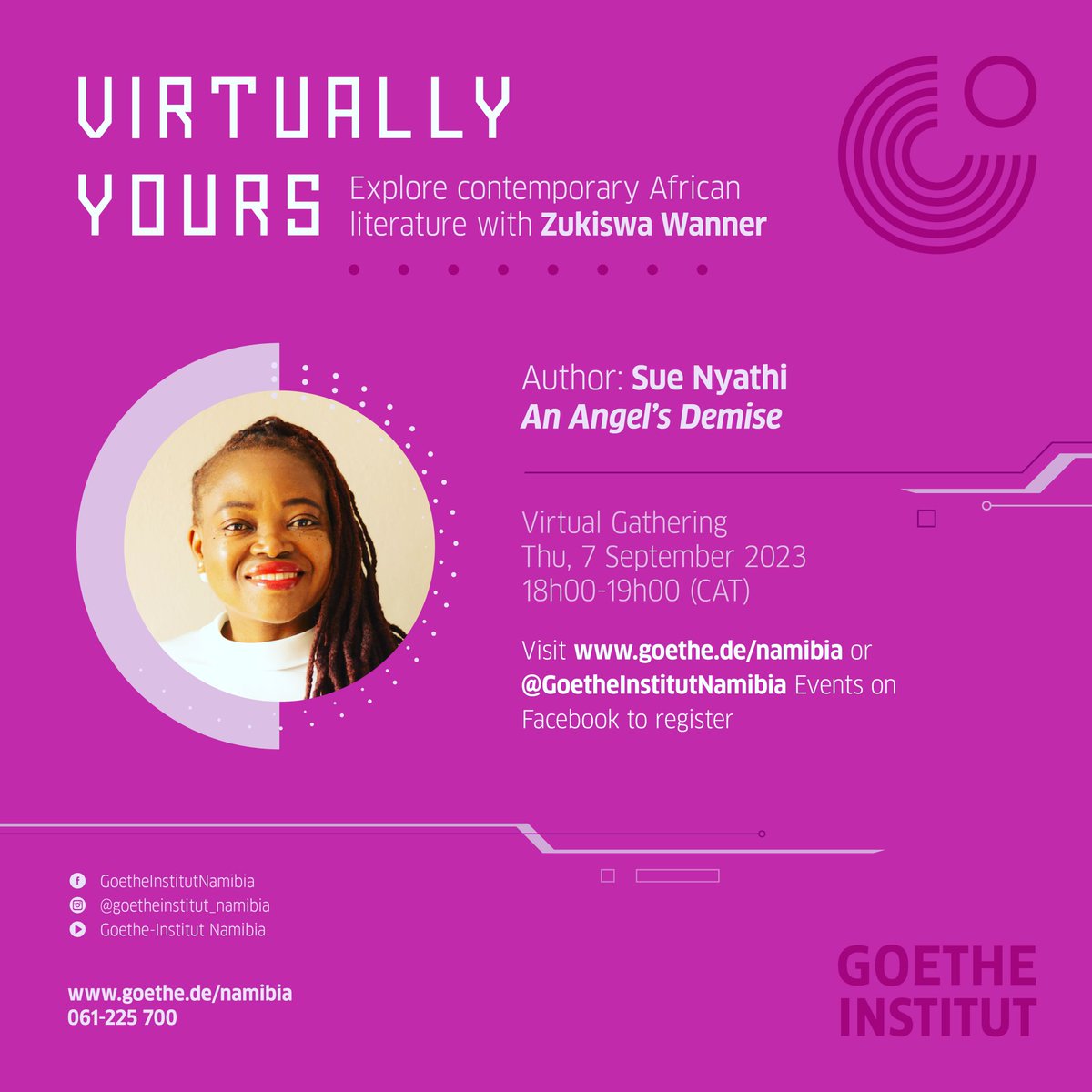 Let's make a date on the 7th of September, 1800hrs CAT. I will be in conversation with the eclectic Zukiswa Wanner on #virtuallyyours
 hosted by the <a href="/goetheinstitut/">goetheinstitut</a> Our discussion will centre  #AnAngelsDemise . 5 giveaway copies courtesy of @panmacmillansa 
Join in virtually!