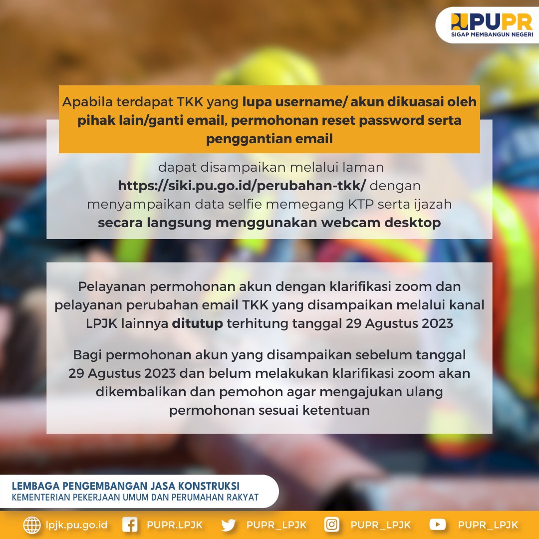 PUPR_LPJK's tweet photo. Berdasarkan Surat dari Ketua LPJK disampaikan beberapa hal terkait pencatatan pengalaman tenaga kerja konstruksi. #sahabatpupr dapat simak apa saja perubahan yang ada berikut ini https://t.co/uYsjUQRXa1