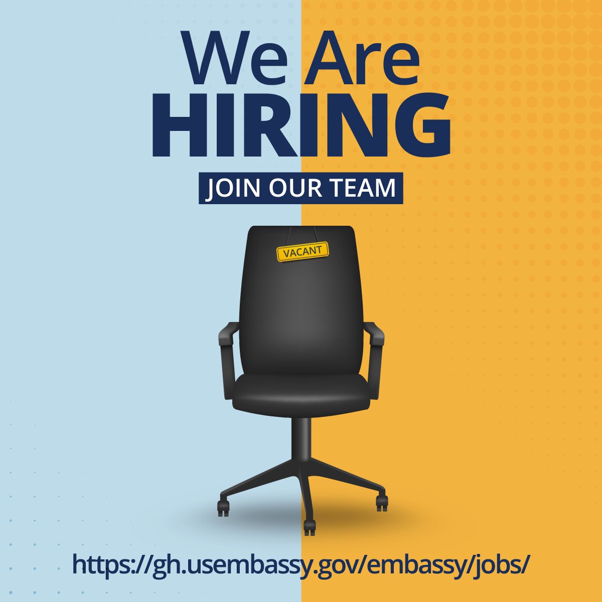 The U.S. Mission in Accra is seeking eligible and qualified applicants for various positions.   Click on the link to read more and apply: bit.ly/EmbassyJobs