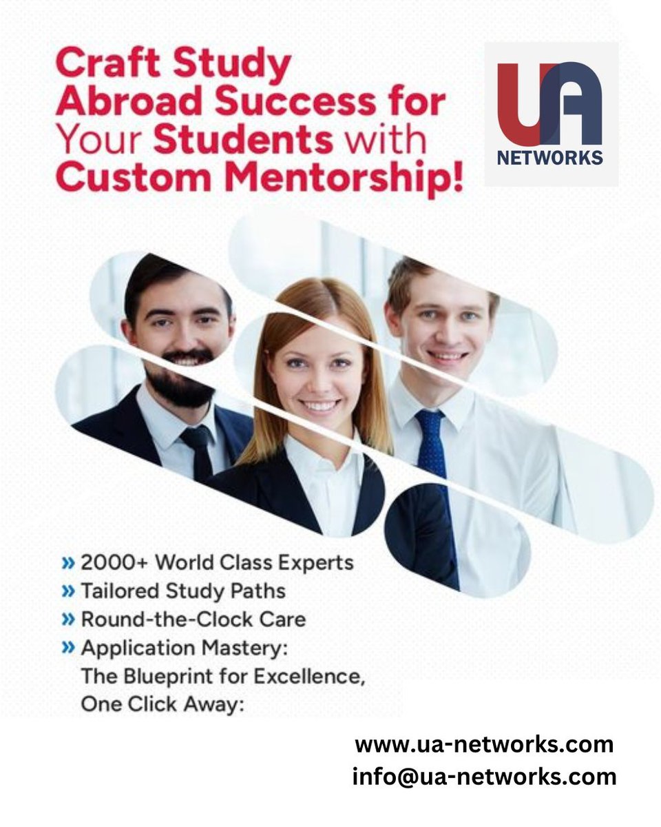 uanetworks's tweet photo. Unlock a World of Opportunities with Our Custom Mentorship Program!
Your students deserve the best guidance. Access a network of accomplished mentors to shape their study abroad journey. #StudyAbroadSuccess
https://t.co/5YAtpQl0u3
info@ua-networks.com
#studyabroad #education https://t.co/VJEpr4Yfu9