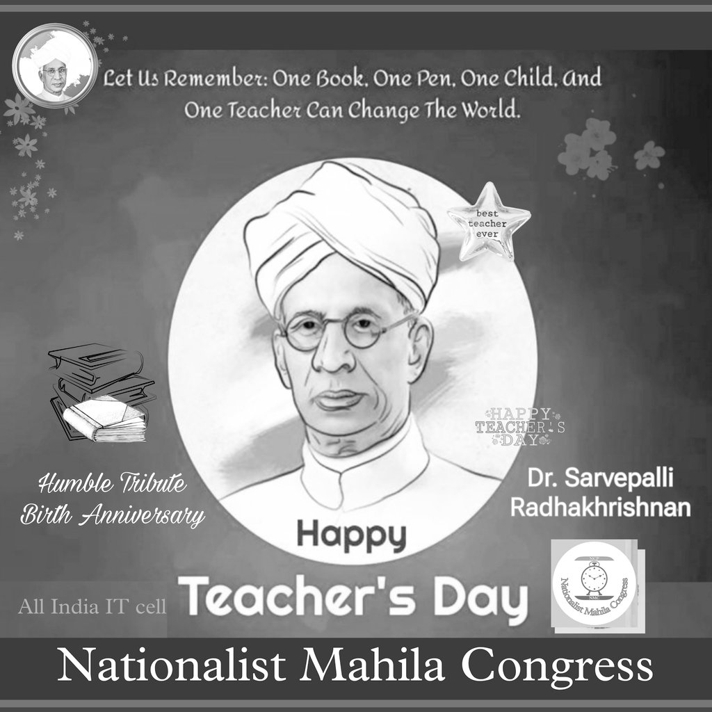 NCP_NMCspeaks's tweet photo. Teacher's Day. The day honors the birthday of Dr. Sarvepalli Radhakhrishnan, a philosopher and a teacher, and his mindflex contribution to the field of education. Humble Tribute. 
🙏Happy Teacher's Day!! 
#Teachers_Day #5_September
@PawarSpeaks
@DrFauziaKhanNCP 
@Jayant_R_Patil https://t.co/QCHvF0pE60