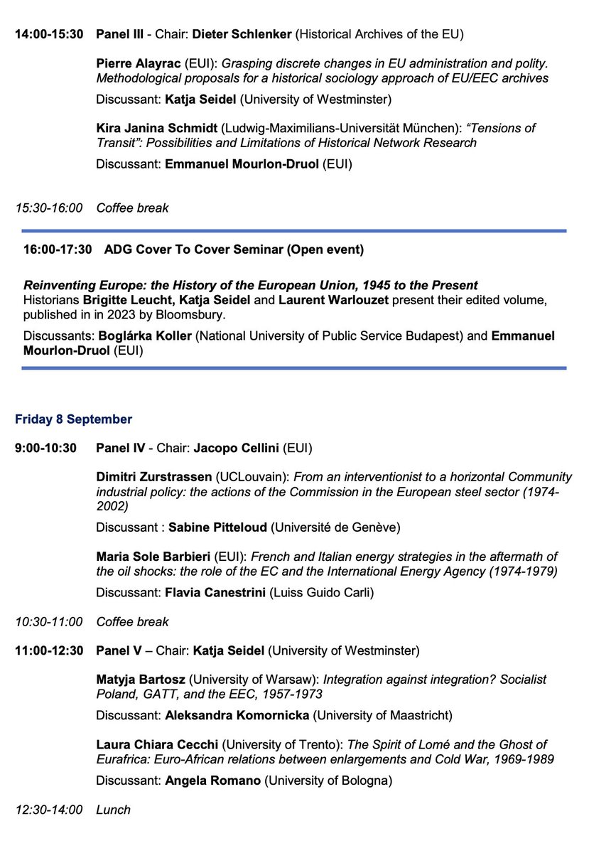 manumourlon's tweet photo. A dense and exciting programme for the Alcide De Gasperi Centre's annual flagship event opening this academic year: the graduate conference in the history of European integration (broadly speaking, as we say).

Two full days to discuss the latest research in the field: https://t.co/tUWWPNZ95E