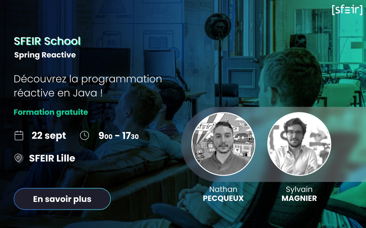 N'oubliez pas ! Les SFEIR Schools font leur rentrée ! 🤓 Et ça commence le 22 septembre ! Retrouvez Sylvain et Nathan pour une journée de formation dédiée #SpringReactive ! Découvrez comment construire des applications robustes et réactives avec Reactor. sfeir.com/fr/sfeir-schoo…