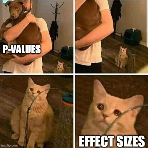 Jente_O's tweet photo. The statistical course "Ecological Methods" has started again. Time to generate some new memes! Today we discuss p-values and effect sizes. https://t.co/WyFt8nMp3J
