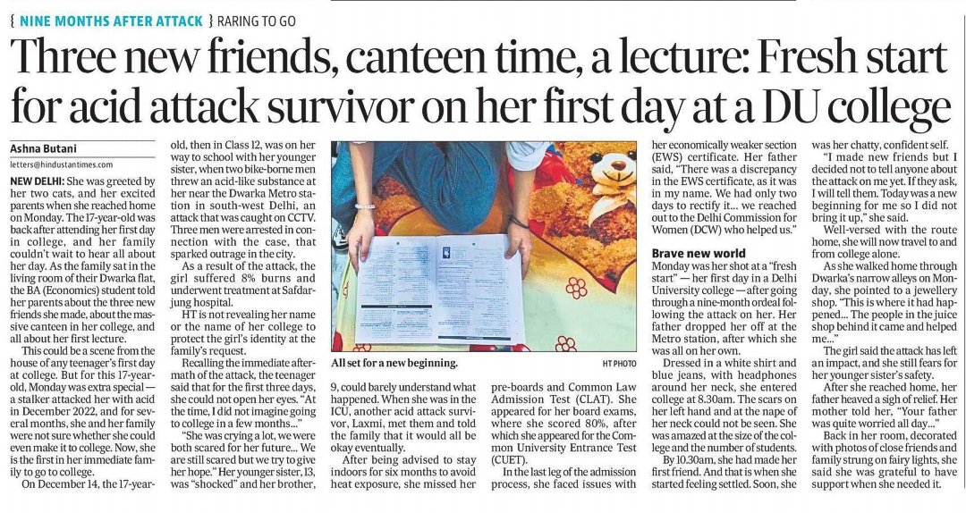 For this 17-year-old, Monday was extra special — she was attacked with acid in December 2022, and for several months, she and her family were not sure whether she could even make it to college. Now, she is the first in her immediate family to go to college. @htTweets