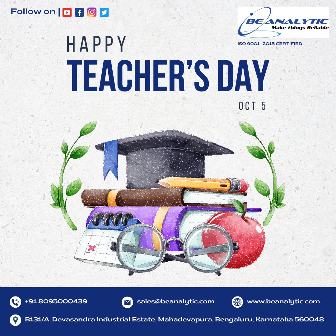 beanalyticsol's tweet photo. Happy Teachers Day "Wishing all educators a day filled with appreciation and smiles. Happy Teachers’ Day! 😊📝”

Visit For Reliability Training: https://t.co/opD94bfI1C

-BE Analytic Solutions LLP

#teachersday2023 #reliabilitytraining #emitest #emctest #beanalyticsolutionsllp https://t.co/zM4sXK3L11