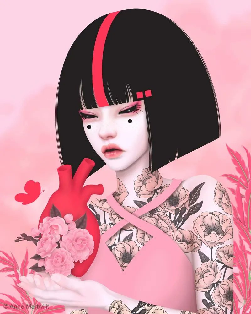 BeautifulBzarre's tweet photo. "Good Heart" by @annemartwijit - so fresh!

#beautifulbizarre #annemartwijit #digitalpainter #digitalartist #digitalpainting #illustration #witch #heart #pinkheart #flowertattoo #pinkflowers #tattoedgirl #digitalartinspo https://t.co/tyo7ViLChD