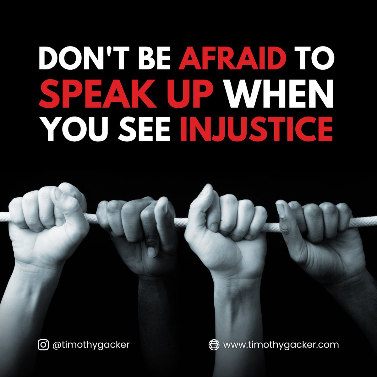 Your voice has the power to spark change and make a difference. 

Whether it's standing up against discrimination, inequality, or any form of wrongdoing, your words matter!  

#speakupforjustice #bethechange #takeastand