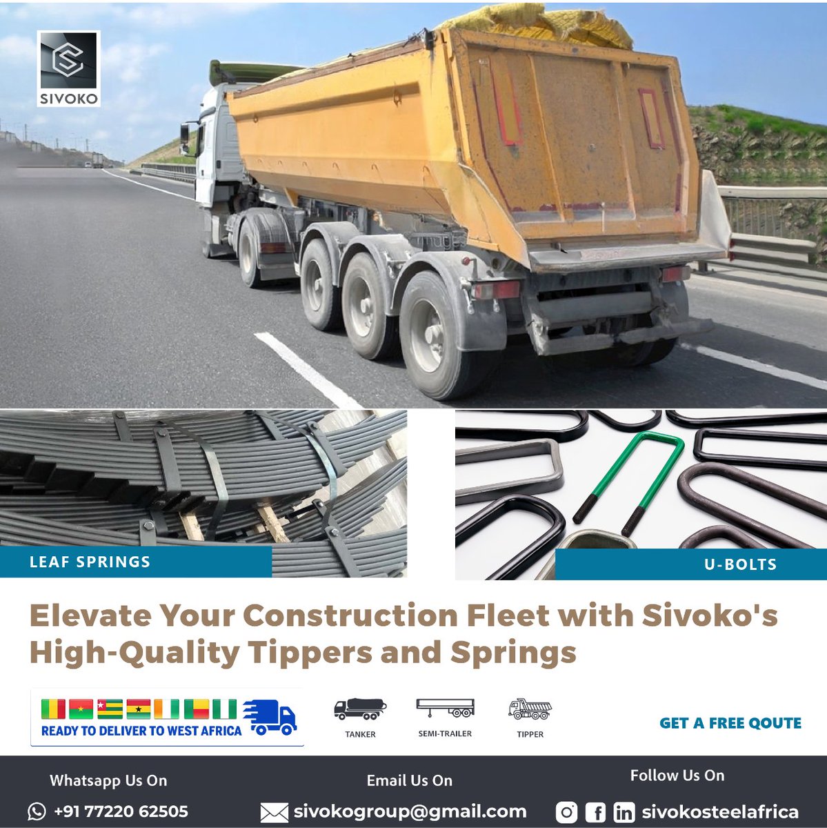 Sivoko Tippers and Leaf Springs: Built to Carry the Load, Built to Last 🛣️👷♂️

Whatsapp us: +917722062505
Email us: Sivokogroup@gmail.com

#sivokotippers #transportationsolutions #heavydutyhauling #suspensions