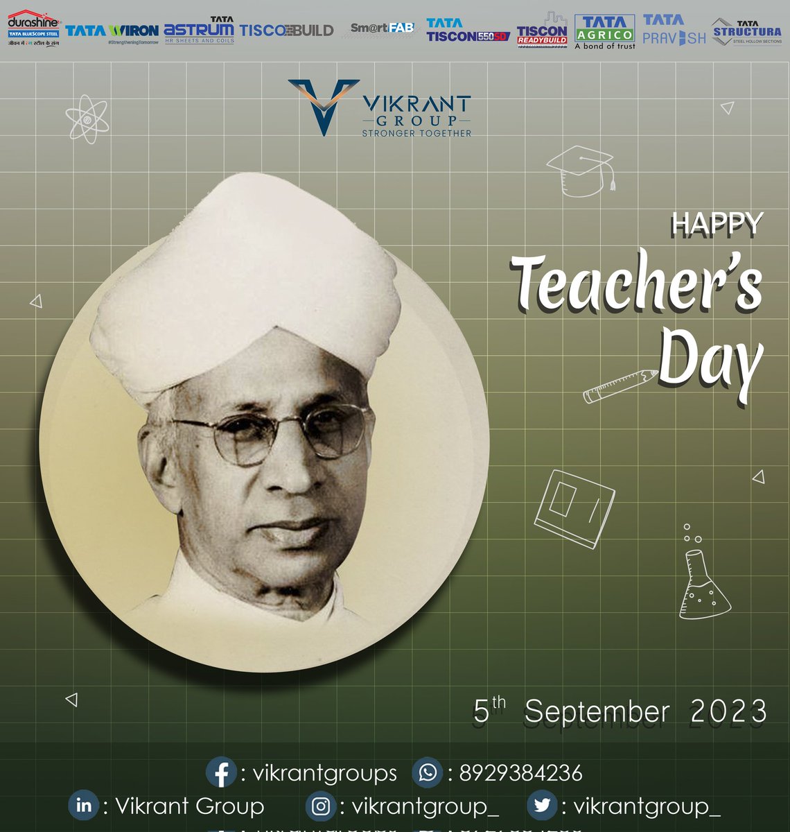 vikrantgroup_'s tweet photo. “The Architect made houses, the writer made poetry, the scientist made discoveries & the TEACHER made them all ". Wishing everyone Happy Teachers Day from Vikrant Group.
#vikrantgroup #tata #tatasteel #teacher #teachersday #architect #writer https://t.co/1hZ4GMt412