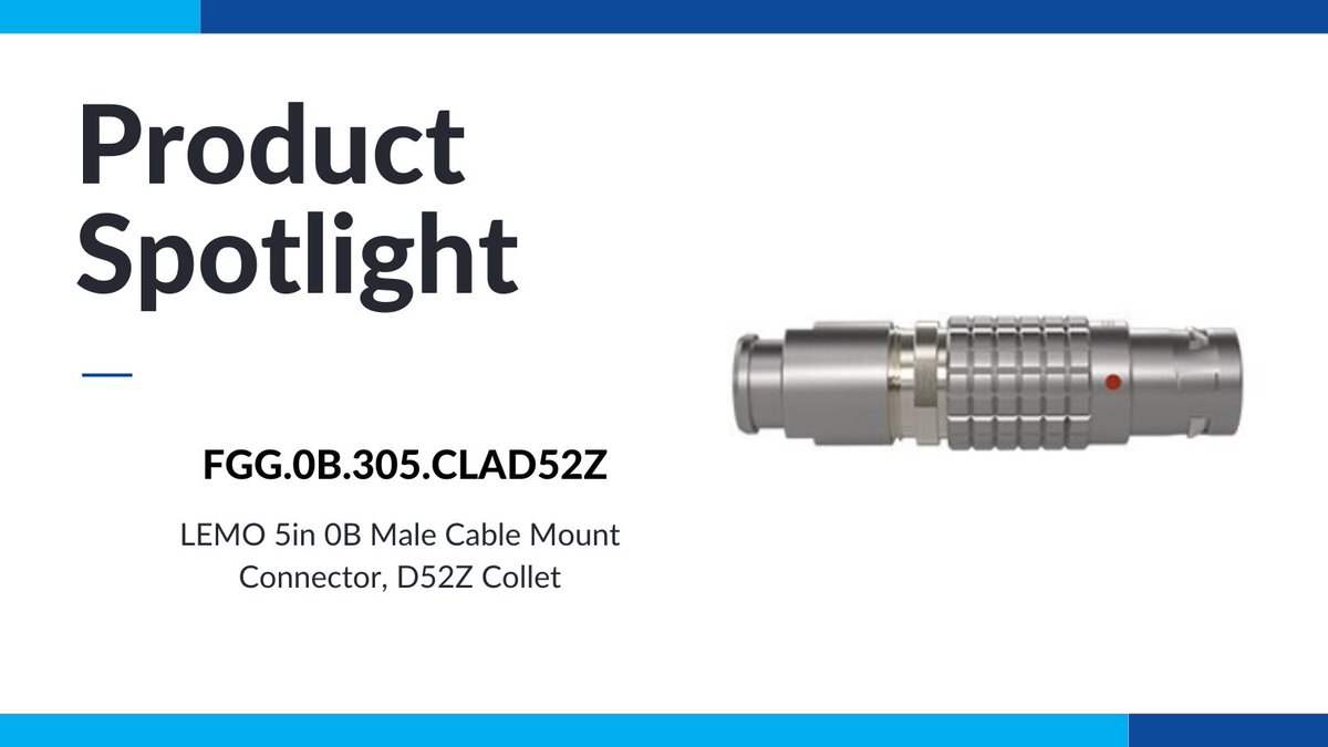 JAYCOR9's tweet image. Our spotlight for this week is the FGG.0B.305.CLAD52Z LEMO 5in 0B male cable mount connector. Check out the spec sheet for more information or chat to our sales team to find out more about this product - jaycor.co.za/wp-content/upl…

#JAYCOR #ProductSpotlight #LEMO