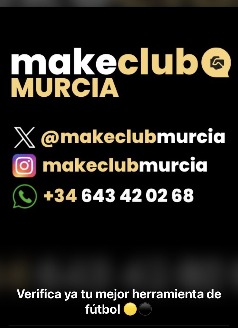 FMorenete18's tweet photo. SIN VERIFICADO ✅ NO HAY MAKECLUBMURCIA ⚫🟡

No esperes más a tener el verificado GRATUITO de la app de moda en el mundo del fútbol y aprovechar mas ventajas. 
 
 1 DESCARGA la app
 2 VERIFICA ✅ enviando nombre de usuario + MCM3 a @MakeClubMurcia o whatsapp 643 42 02 68 https://t.co/VlkXgVt0pl