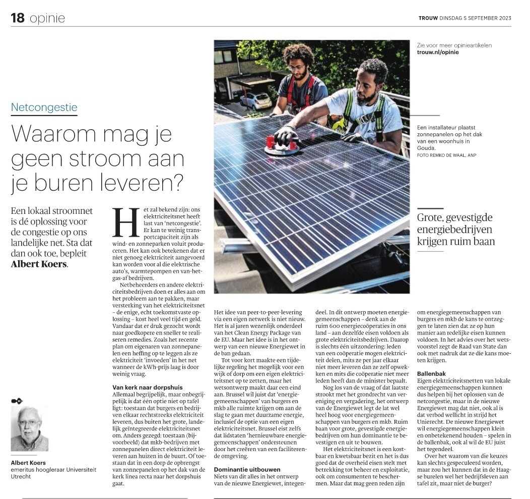 MaartenvBiezen's tweet image. #bizar Eigen elektriciteitsnetwerk van lokale energie-gemeenschappen ontlasten het stroomnet maar mogen niet in nieuwe Energiewet.
#EVbuurtbatterij  #zonnedaken