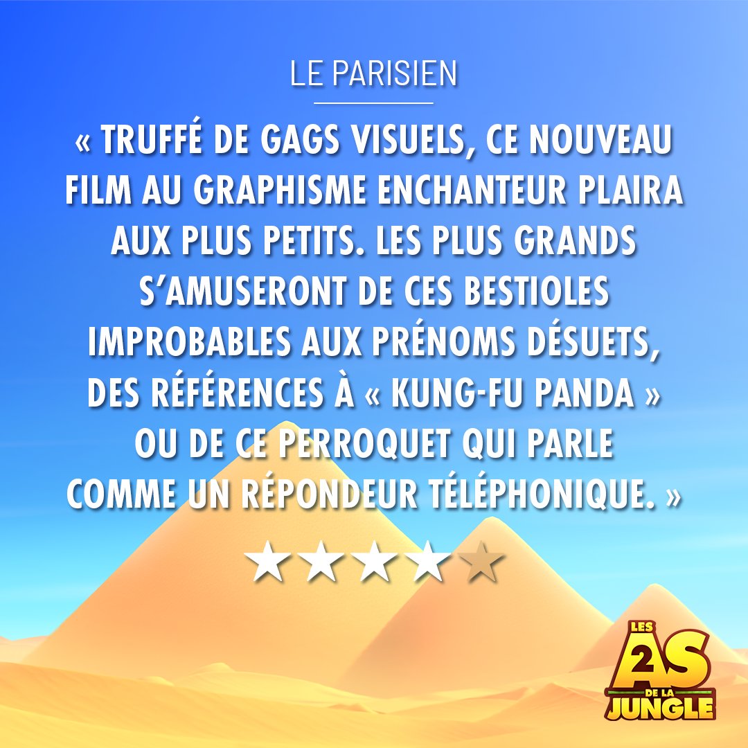 tatprodofficial's tweet photo. 𝗢𝗻 𝗽𝗮𝗿𝗹𝗲 𝗱𝗲𝘀 𝗔𝘀 𝗱𝗲 𝗹𝗮 𝗝𝘂𝗻𝗴𝗹𝗲 𝟮 📣
La presse souligne les références et l’humour présents dans Les As de la Jungle 2 - Opération tour du monde 🌴
@allocine @lilbiganim @OuestFrance @le_Parisien
@SNDfilms
#tatproductions #lesasdelajungle2 #sortiecinema https://t.co/xZCl8B7Zmp