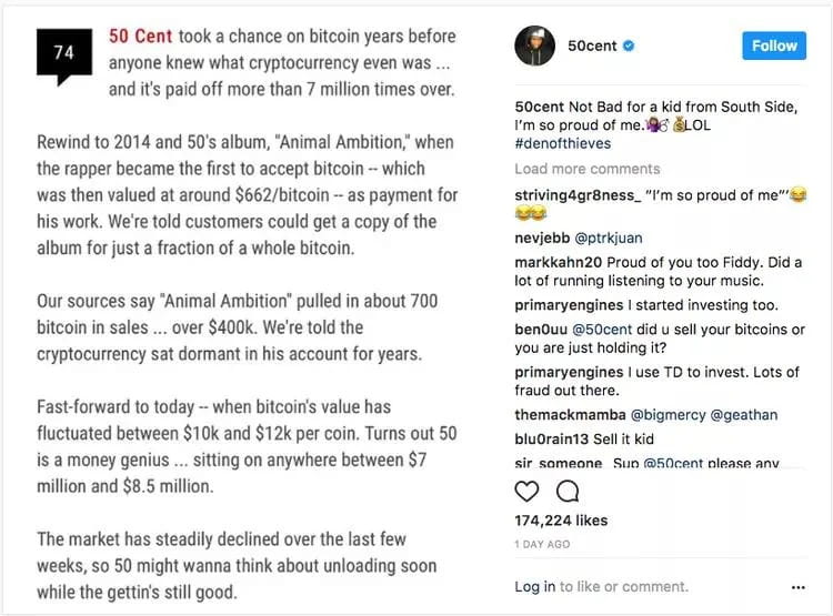 50 Cent Nasıl Bitcoin'in Kripto Milyoneri Oldu?

50 Cent, 2014 yılında çıkardığı "Animal Ambition" albümü için Bitcoin'i ödeme olarak kabul ederek milyonlarca dolar kazandı.

Tabii O zamanlar Bitcoin bugünkü değerinin çok altında bir değere sahipti, bu nedenle 50 Cent'in bunu