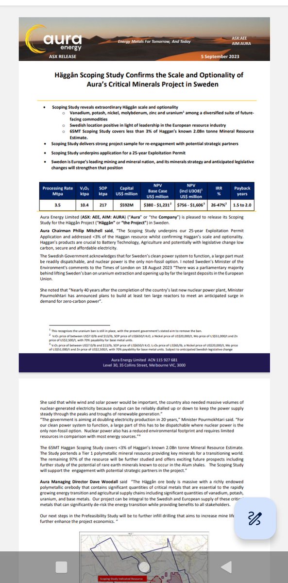 $AEE Monster #uranium #vanadium  optionality NPV 3% of resource = A$1.20-$3 per share.