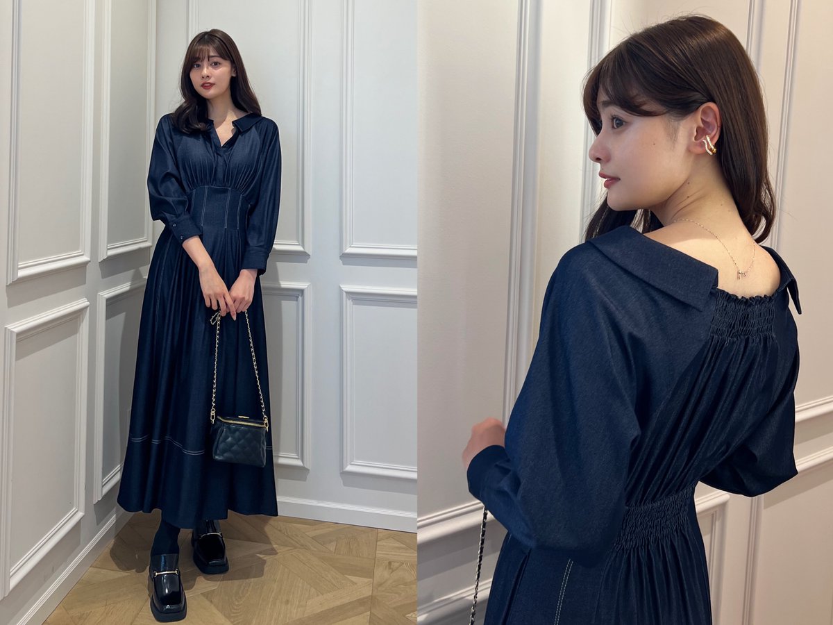 🏷Montecristo Long Dress - indigo - シャツの襟を抜いているような