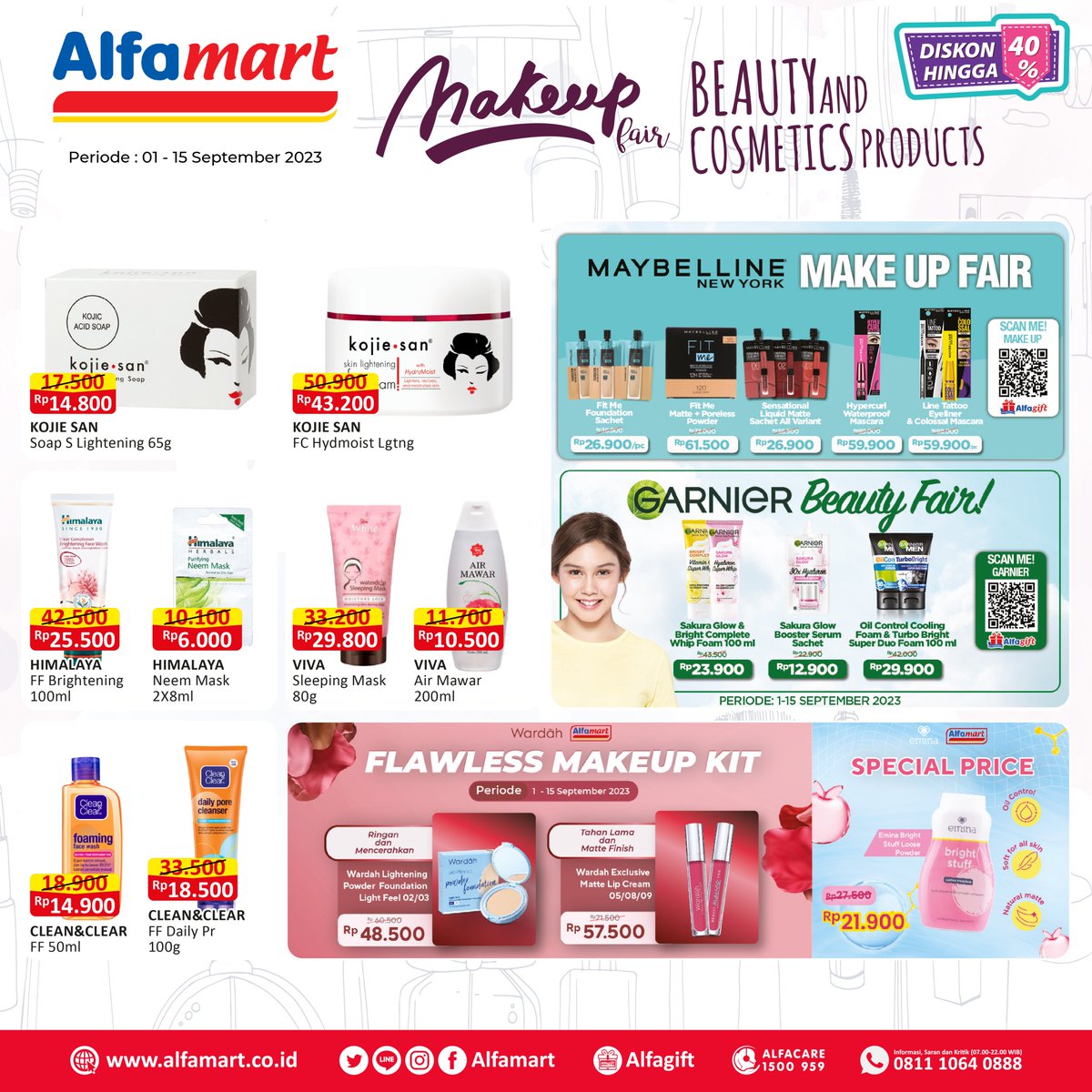 alfamart's tweet photo. Tampil cantik itu gak harus mahal!!!
Dengan produk #MakeUpFair yang pasti berkualitas dan hemat bangettt, produk-produk tersebut hanya tersedia di #Alfamart terdekat atau bisa juga dengan #Alfagift
Buruan belanja sekarang Diskon Hingga 40% 🤑🤑
Periode : 01-15 September 2023 https://t.co/ZB7rci0182
