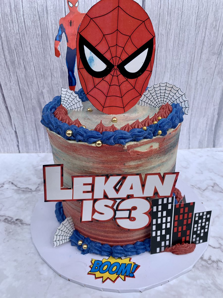 Zee_Chops's tweet photo. I can’t even remember the original Spider-Man theme song again. The Nigerian version has taken over 😂

Anyway, Lekan absolutely loved his birthday cake. 
Need celebration cakes? Please send a DM or click on link in bio for orders and enquiries https://t.co/A5kRDzEy3r