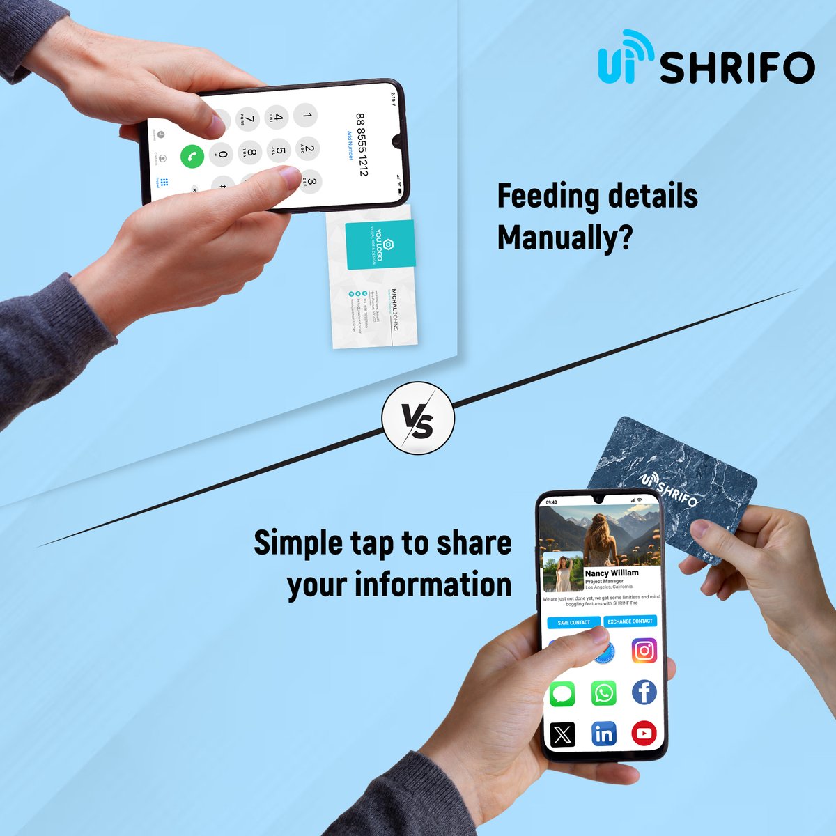Say goodbye to manual feeding and hello to seamless sharing! With just a tap, you can effortlessly share your information
#SimplifyYourLife #smartbusinesscard #bestbusinesscards #contactlesscard #digitalbusinesscard #nfcbusinesscard #nfctechnology #businesscard #networking