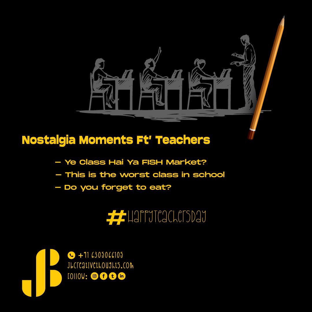 jbcreativity's tweet photo. Two most common and truly inspirational lines used by all the teachers:
Is this a fish market?
Please maintain pin-drop silence.
.
#jbcreativethoughts #jbct #happyteachersday #5thseptember #sarvepalliradhakrishnan #టీచర్స్ #शिक्षकदिवस ❤️ #teachersday #digitalmarketingagency https://t.co/2NQg6x9W0F