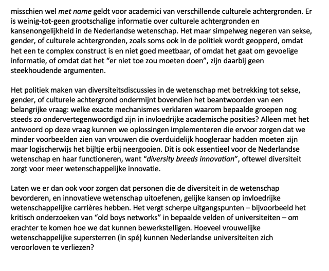 Geen gehoor bij de krant. Dan maar via sociale mediaroutes:

Hoeveel vrouwelijke wetenschappelijke supersterren kunnen Nederlandse universiteiten zich veroorloven te verliezen?