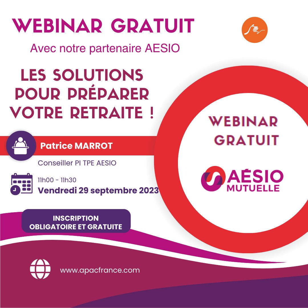 ApacFrance's tweet photo. ⏩ Agents-Co, inscrivez vous à notre webinar gratuit du vendredi 29 septembre 2023 avec notre partenaire AÉSIO mutuelle et préparez votre retraite sereinement !

Inscription : https://t.co/eDLC24gbdE

#apacfrance #agentcommercial #aesio #retraite https://t.co/EXrHWkOkFO