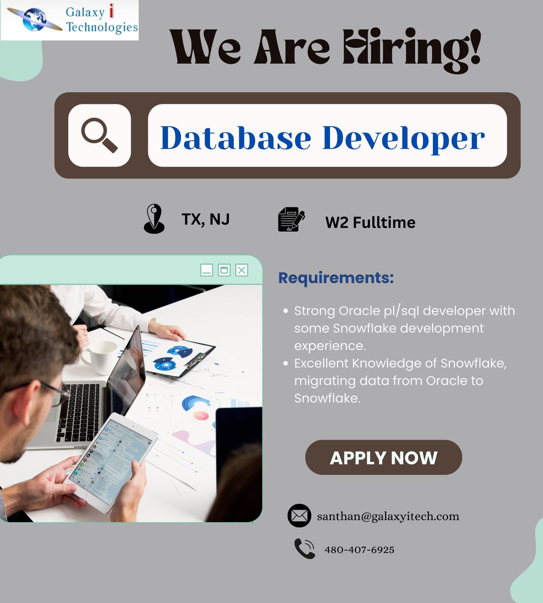 galaxyitech123's tweet image. Galaxy i Technologies looking for a Database Developer in Texas &amp;amp; New Jersey

Apply Now: galaxyitech.com/career/

#databasedeveloper #database #sqlserver #sqldeveloper #mysql #sql #databases #databasedesign #rdbms #webdevelopment #backenddeveloper #oracle #plsql  #plsql