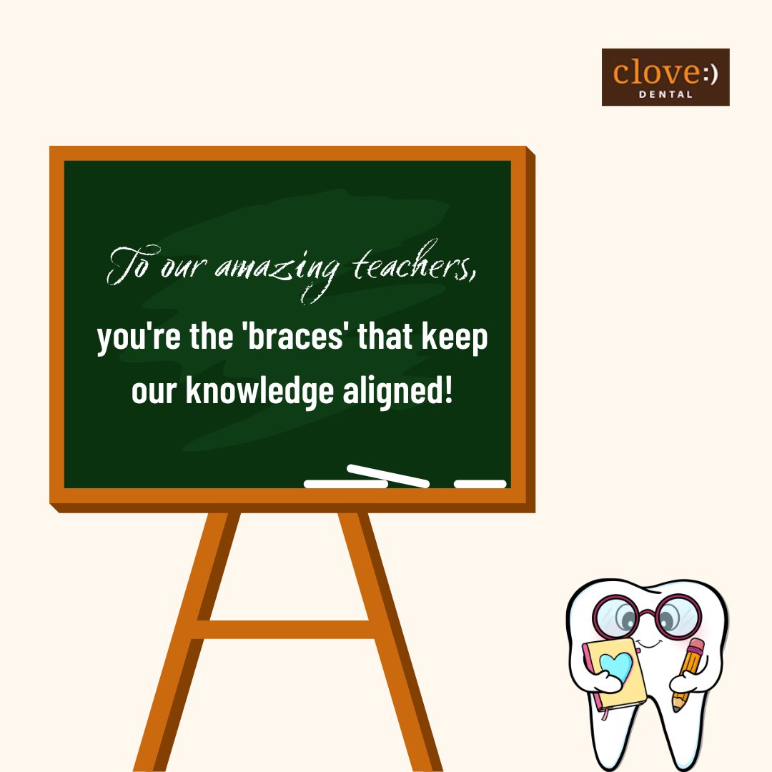 Cheers to our extraordinary teachers! You’re the 'braces' that keep our smiles and knowledge shining bright! 🦷🌟 

Team Clove Dental wishes you a #happyteachersday💛

#clovedental #happyteachersday❤️ #teachersday #teachersappreciationweek #teachersappreciation #dentalhealthindia