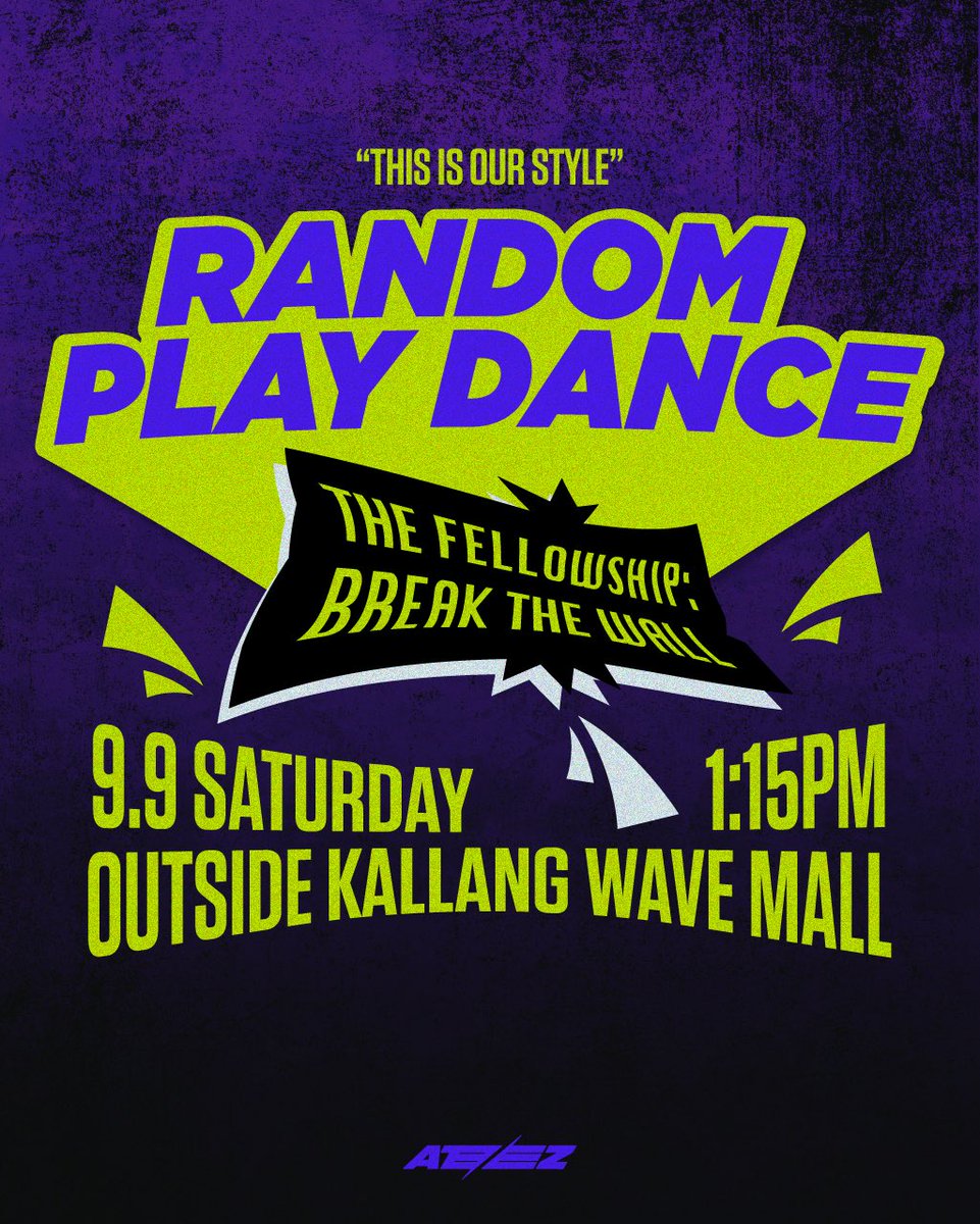 nuradancer's tweet photo. 🎊RT &amp; Share 📢
we're organizing a Random Play Dance (RPD) featuring all Ateez songs n we'd be happy if u guys could come n participate in this activity as well! 🥳

⏰ 1:15pm (TBC)
📍Outside Kallang Wave Mall 

#ATEEZ #에이티즈 #ATEEZinSG #ATEEZINSINGAPORE #Break_The_Wall_SG https://t.co/Htg96DbIeM