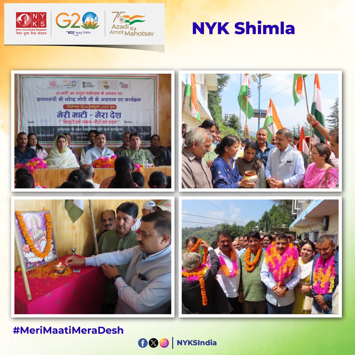 Hon'ble MP of Shimla Shri Suresh Kashyap(<a href="/iSureshBjp/">Suresh Kashyap</a>) participated in the #MeriMaatiMeraDesh program organised in Naldehra Panchayat, Shimla.

#VeeronKaVandan #NYKSRememberingHeroes  #SaluteToTheBrave #AmritVatika #NYKSIndia