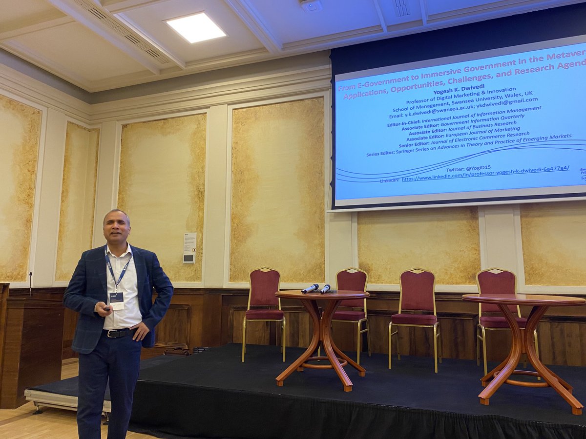 Prof. Dwivedi, first keynote speaker, ready to present his work on Metaverse here at #EGOV2023