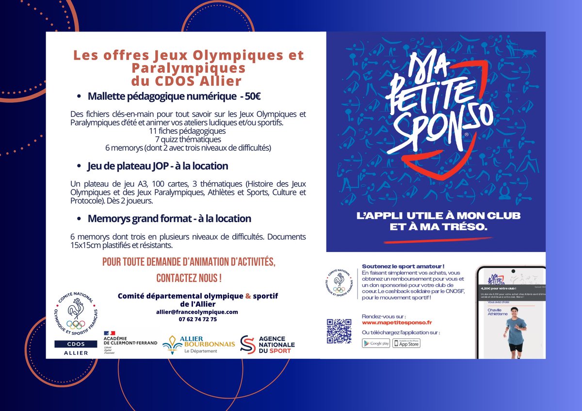 cdos03's tweet photo. Pour le CDOS Allier aussi, c'est la rentrée !! 🤓
Que vous soyez un établissement ouvert au public ou un club, nos services s'adressent à vous !   
L'accompagnement vie associative des clubs est gratuit🔥 https://t.co/MCXRwTkufS