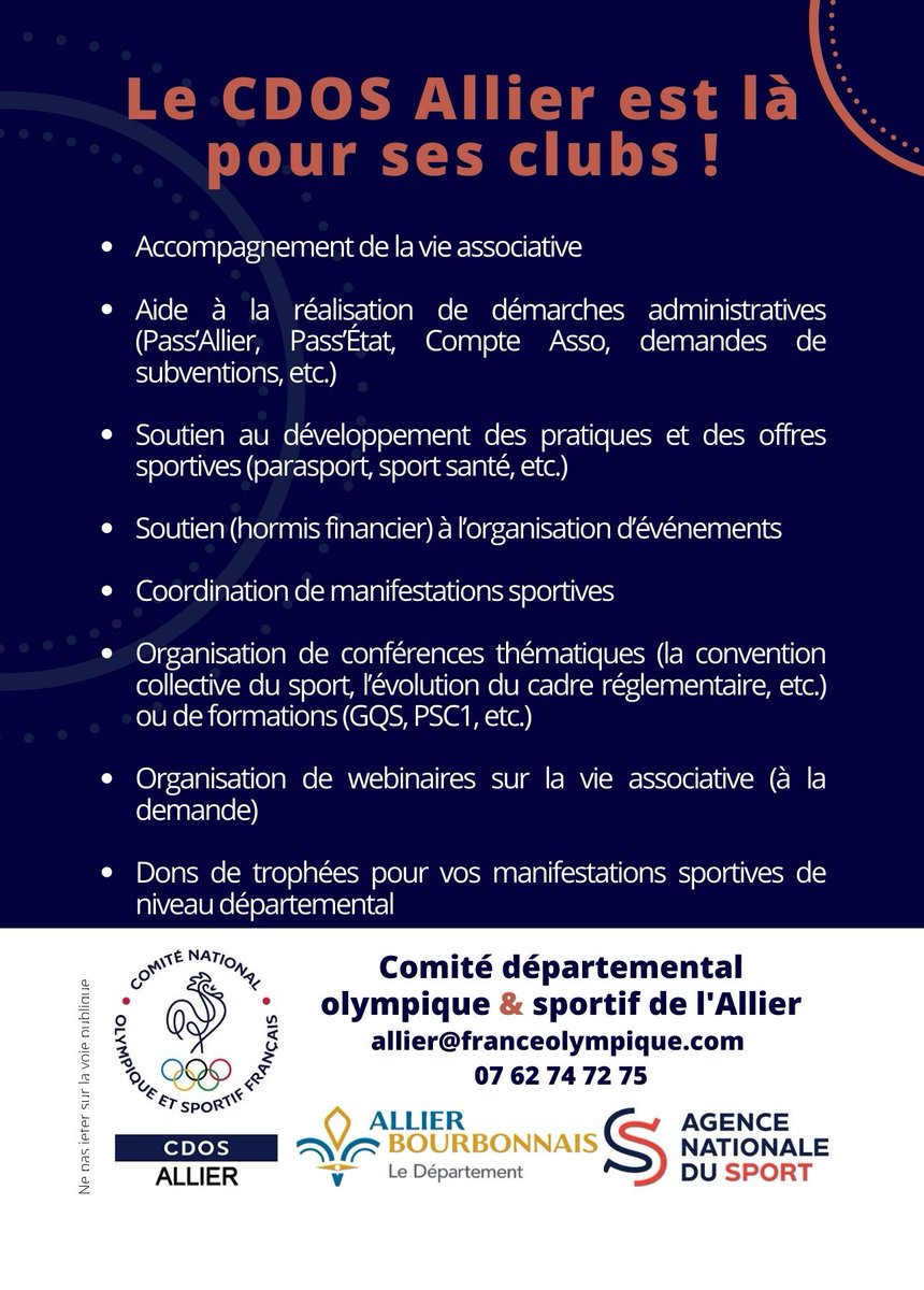 Pour le CDOS Allier aussi, c'est la rentrée !! 🤓
Que vous soyez un établissement ouvert au public ou un club, nos services s'adressent à vous !   
L'accompagnement vie associative des clubs est gratuit🔥