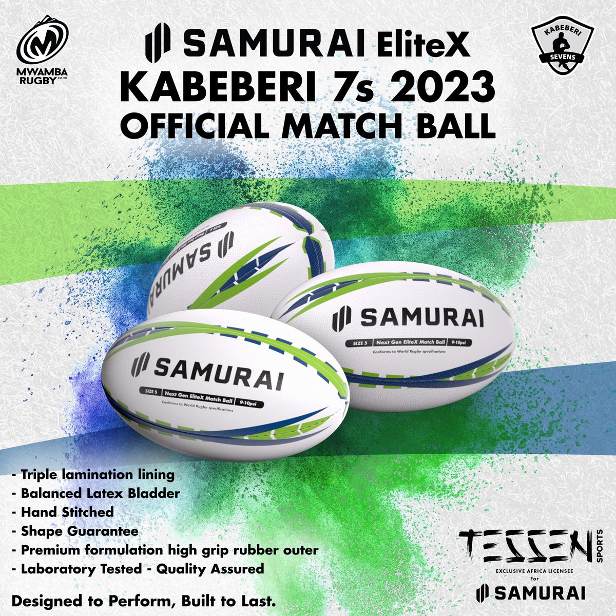 The Next Gen EliteX Match Ball – official ball for Kabeberi 7s 2023. 🏉 Get ready for some high-octane rugby action with a ball that meets World Rugby specifications and offers superior performance. #designedtoperform #builttolast #onlyfromtessen #affordablequality
