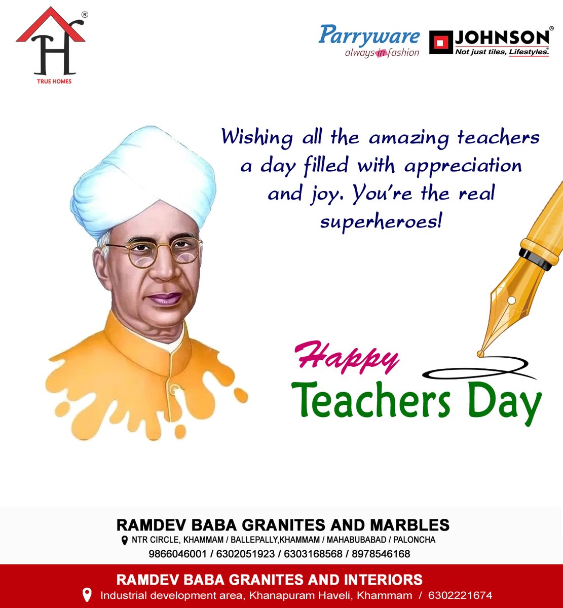 ramdev_and's tweet image. #HappyTeachersDay
He who writes prose builds his temple to Fame in rubble; he who writes verses builds it in granite.
Contact us :+91 70757 65998
ramdevbabagranites.com/index.html
#ramdevmarbles #hyderabad #khammam #ramdevbabamarblesgranites #marbles #granites