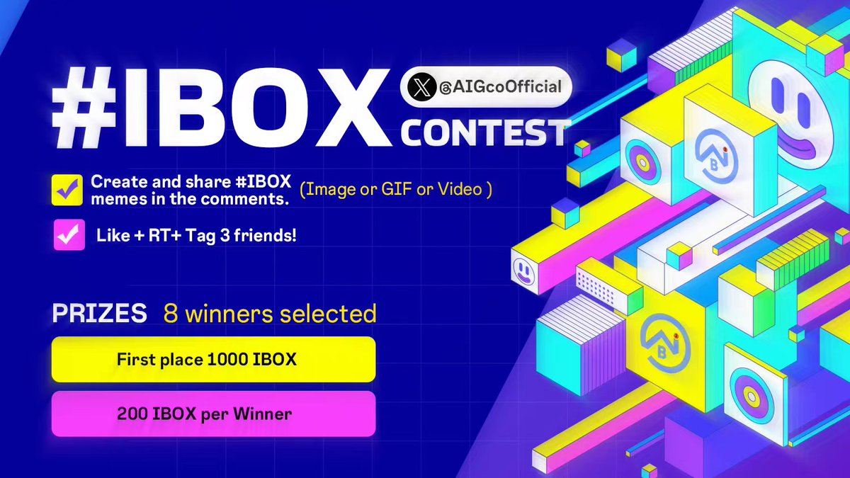 ✨#IBOX   CONTEST 

✅Create and share a meme of #IBOX  in the comments.（IMAGE or GIF or VIDEO ✅)
✅Like + RT+ Tag 3 friends
✅TG:t.me/IBOX_ZH

🏆 PRIZE 
8 WINNERS CHOSEN 
200 IBOX Per winner
1000 IBOX first place 

⏰ Fridays 9/15/23