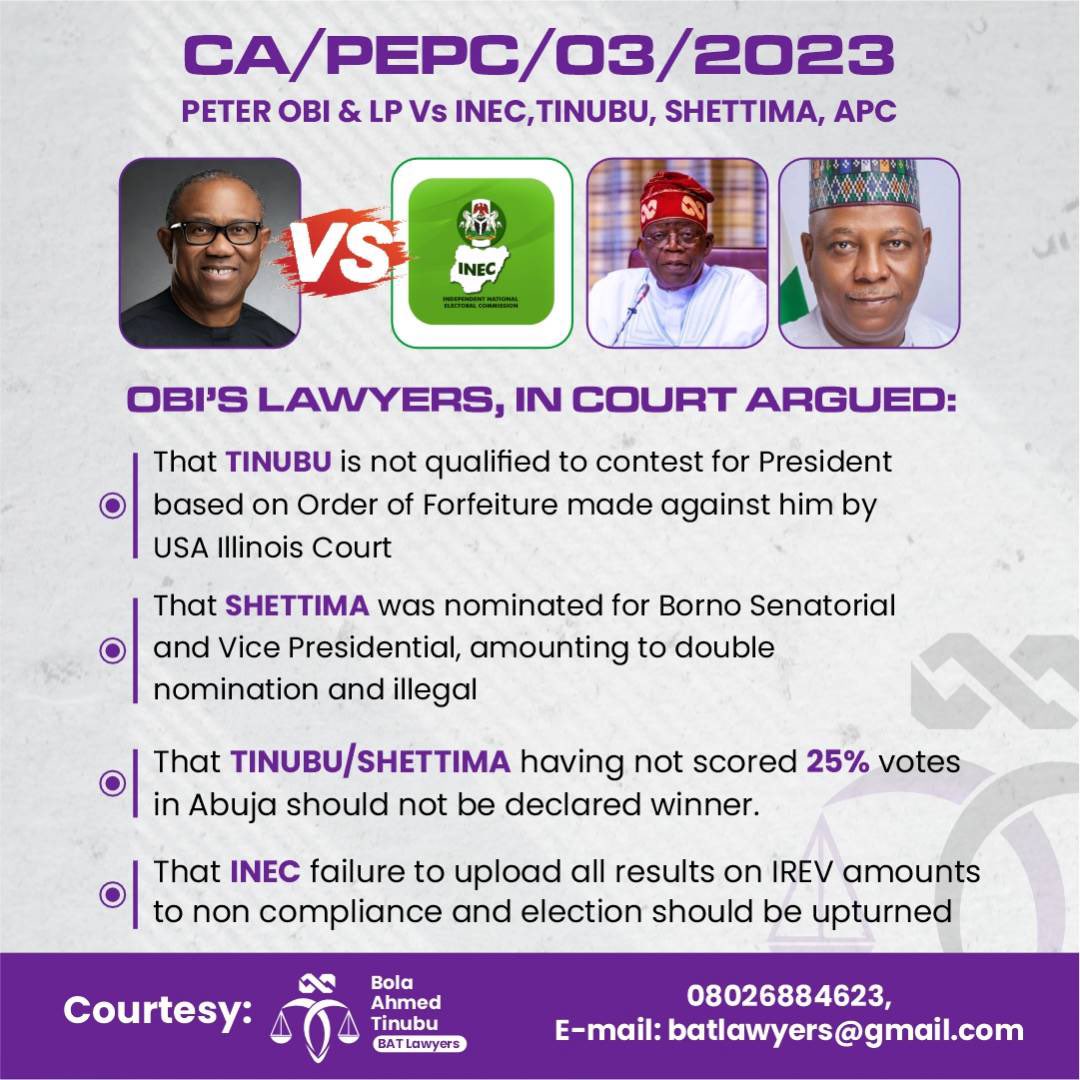 fimiletoks's tweet photo. This is the weakest submission in the history of electoral petitions in Nigeria. He didn't tell the court how he won, how he got the required spread constitutionally, or how the election was rigged. Nowhere did he provide evidence that he got majority votes or that he got 25% in 24 states.
He had issues with iRev, but he couldn't prove with hard copies of EC8 that what was uploaded on iRev was wrong compared to his EC8 and the error margins were significant enough to upturn the election. 

The Constitution is clear on eligibility. He didn't show how the Tinubu's nomination violated the constitution. He couldn't also prove that the forfeiture was criminal. 

Complete waste of time. His lawyers should be fined.