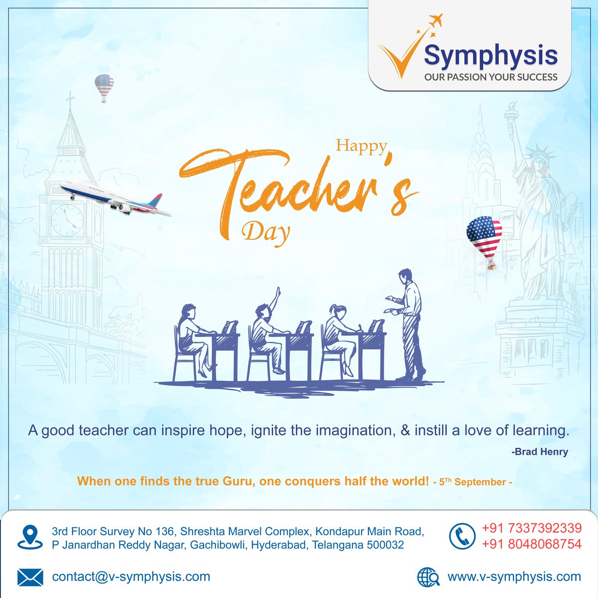 vsymphysis's tweet photo. Celebrate #TeachersDay by sharing stories of inspiring mentors who guided you to success.
 Spread gratitude and inspire others to find their own mentors. 🙏🎉

 #TeacherAppreciation #TEACHers #InspiringEducators #education #CareerGrowth #Careers #happyteachersday2023 https://t.co/jecg8Lr04u