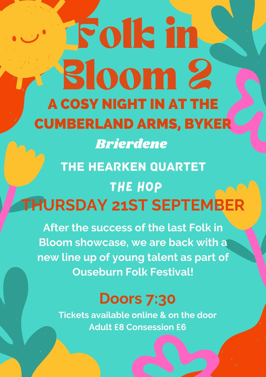 @TheEFDSS @RoyalAlbertHall This will be great. Well done Elye! This will also be fabulous. Seven (yes seven!) National #YouthFolk alumni playing across three different bands @thecumby in the North East. Tickets on sale now and selling fast! ticketsource.co.uk/brierdenemusic… @FolkOnTheTyne