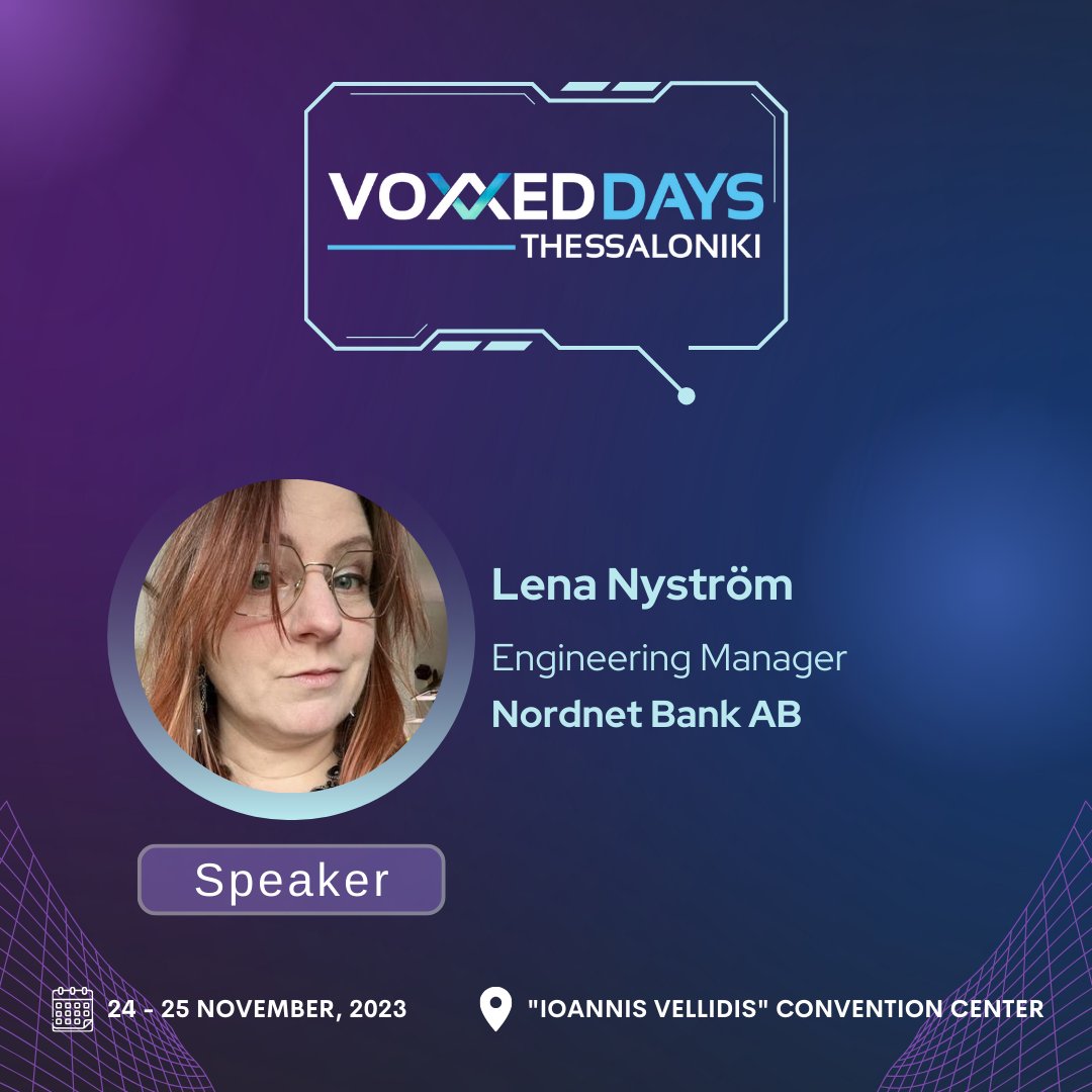 🚀 Exciting News! We're thrilled to introduce our next speaker, Lena Nyström

🔧 Get ready to be inspired by her insights, as an Engineering Manager at Nordnet, into the world of engineering leadership and innovation.

#voxxeddaysthessaloniki #techevent #techtalks #speaker