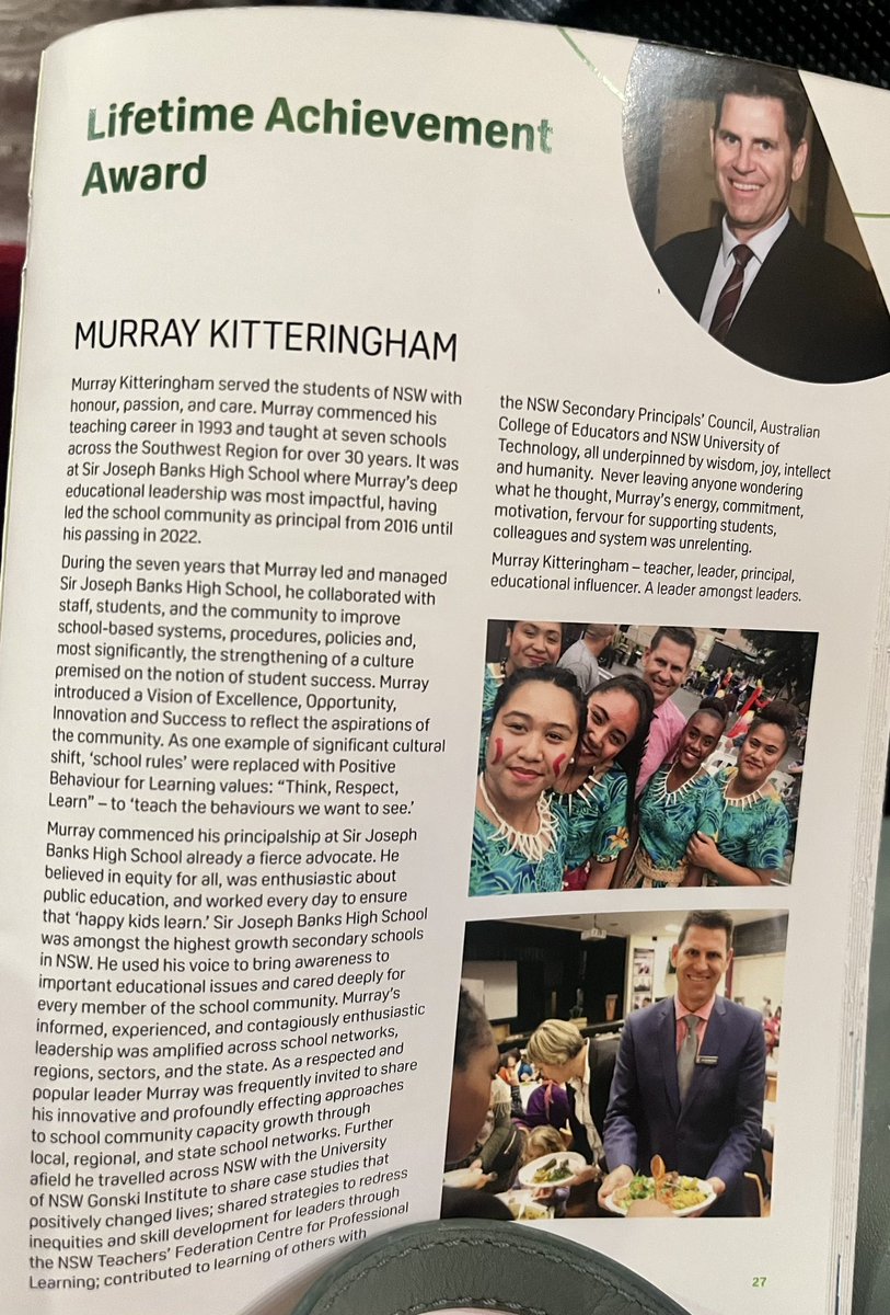 This is so very special. An honour to be present at the NSW Minister’s &amp; Secretary’s Awards for Excellence to see the advocacy and achievements of Murray Kitteringham recognised through a Lifetime Achievement Award. Gone but not forgotten. Greatly missed.