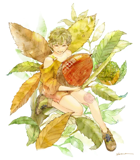 朝方は秋の空気になってきましたね。『とくべつ』シャープペンシル/透明水彩/Photoshop#illustration #創作イラスト 